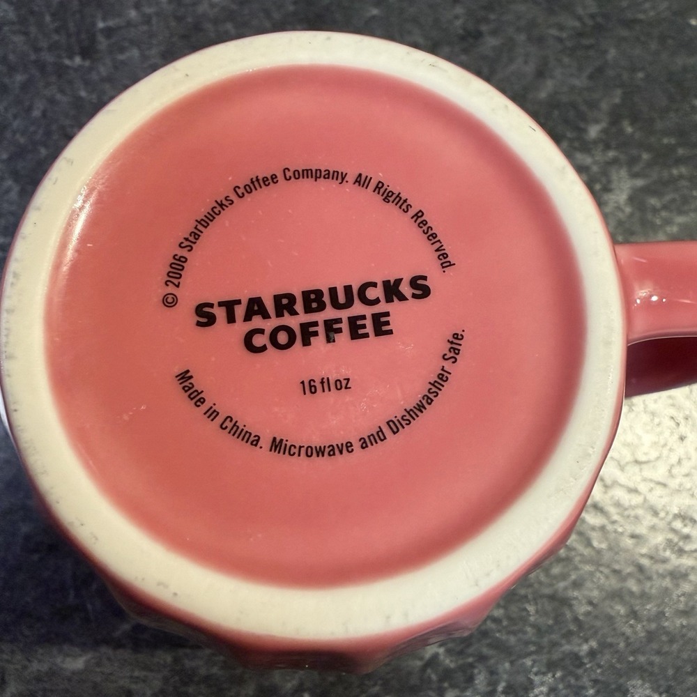 2006 Starbucks Pink Ribbed 16 oz Coffee Cup Mug W Handle Ceramic EUC - Picture 7 of 8